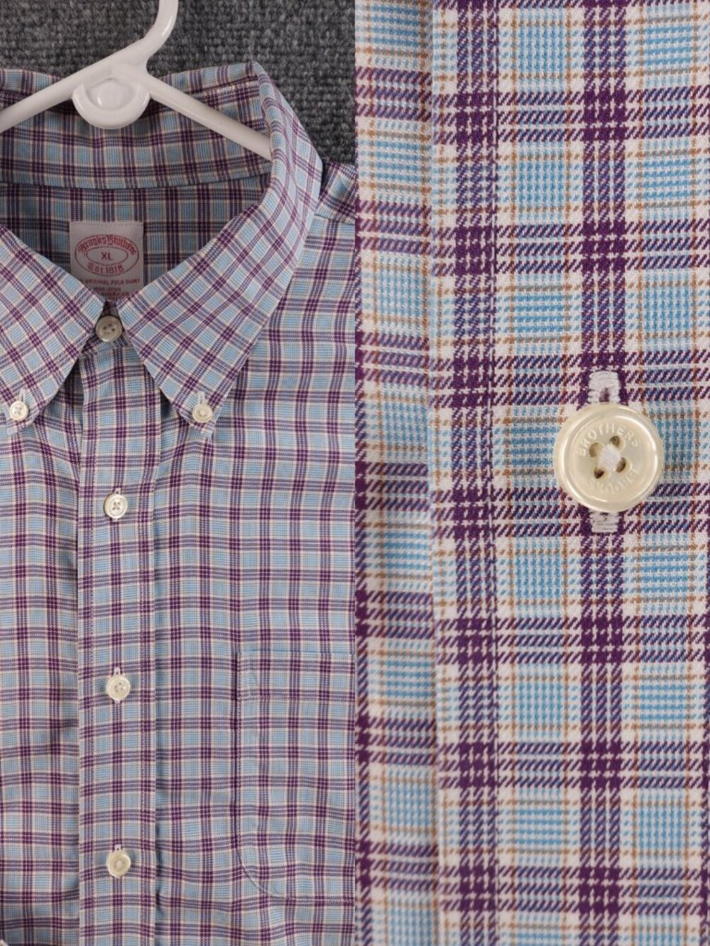Brooks Brothers Blue Purple XL Button-Down Cotton Non-Iron Plaid Shirt Preppy